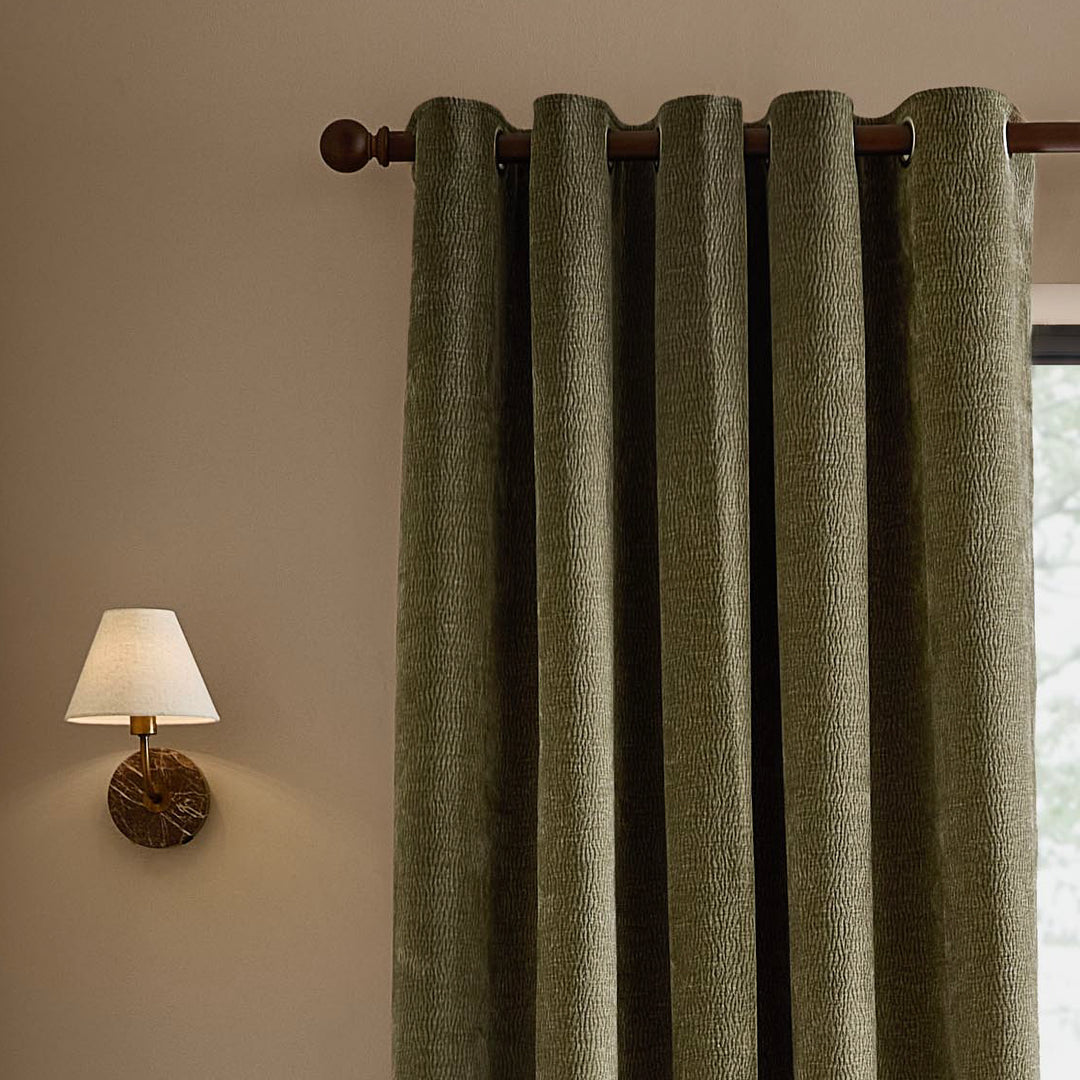 Heath Washed Velvet 168x183 Eyelet Curtains Eucalyptus - image 3