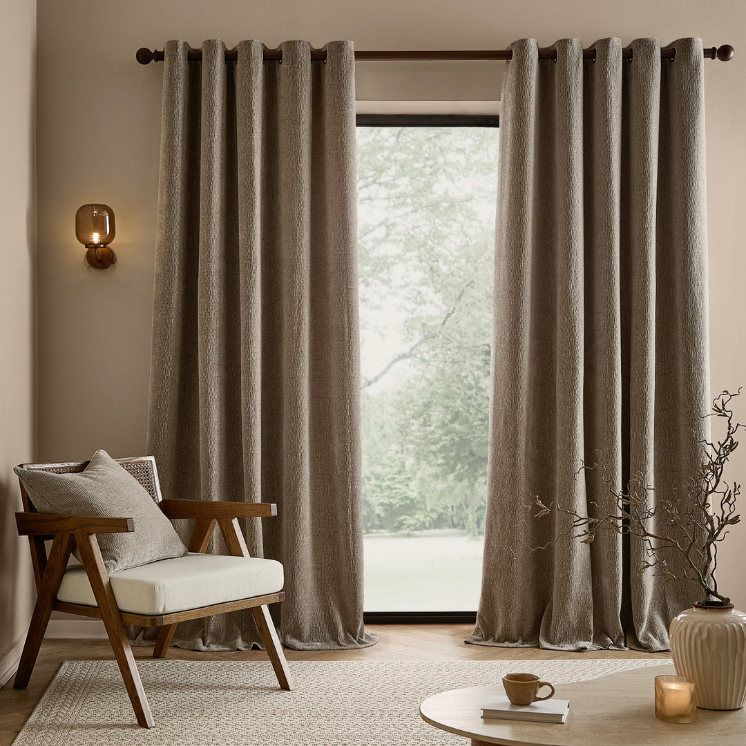 Heath Washed Velvet 168x183 Eyelet Curtains Greige - image 4