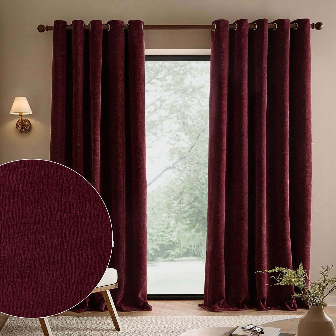 Heath Washed Velvet 229x183 Eyelet Curtains Beetroot
