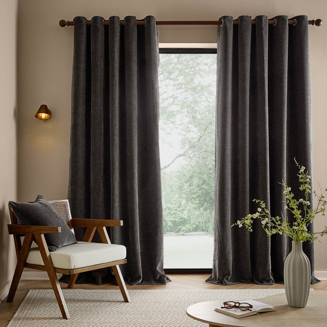 Heath Washed Velvet 229x183 Eyelet Curtains Charcoal - image 4