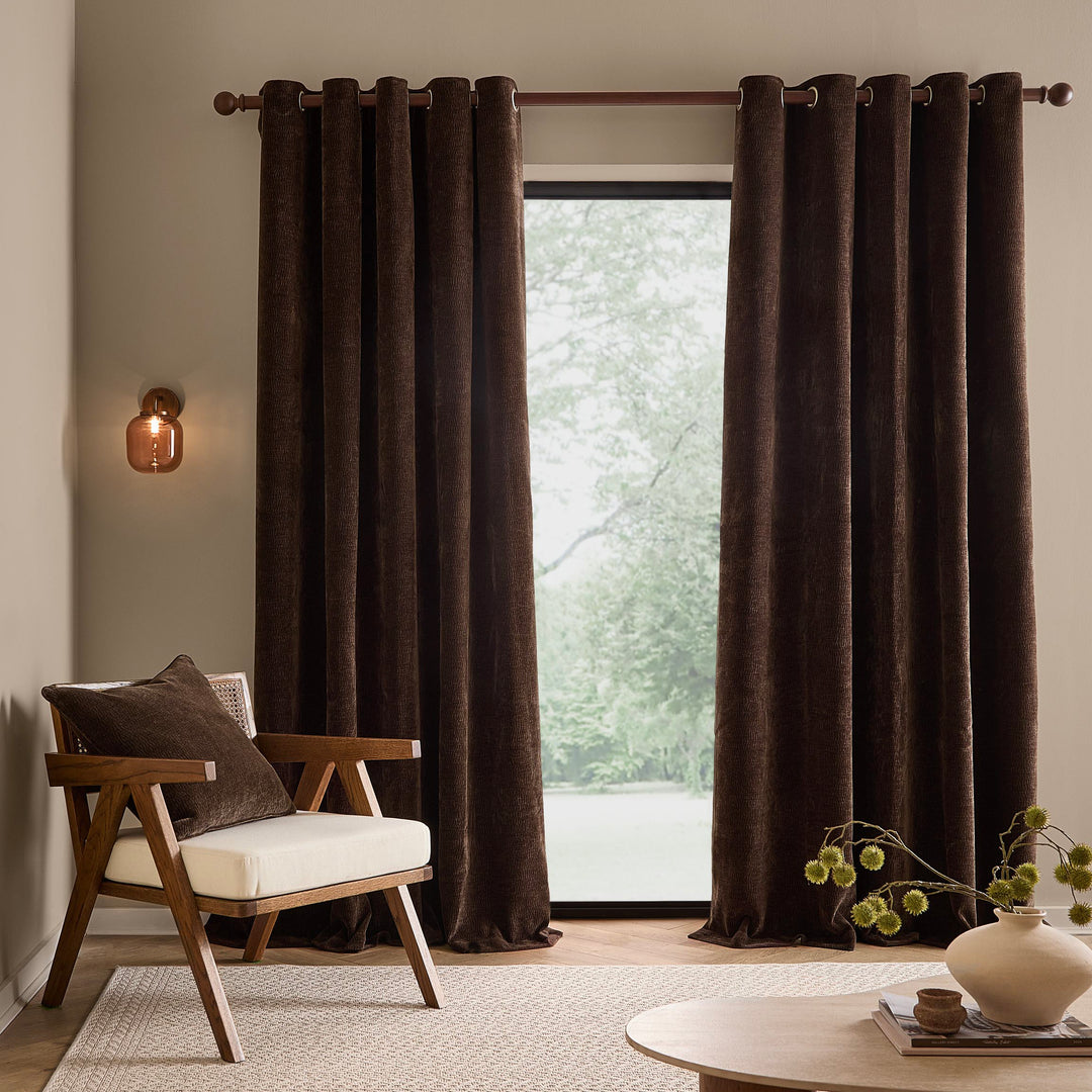 Heath Washed Velvet 117x137 Eyelet Curtains Espresso Brown - image 4