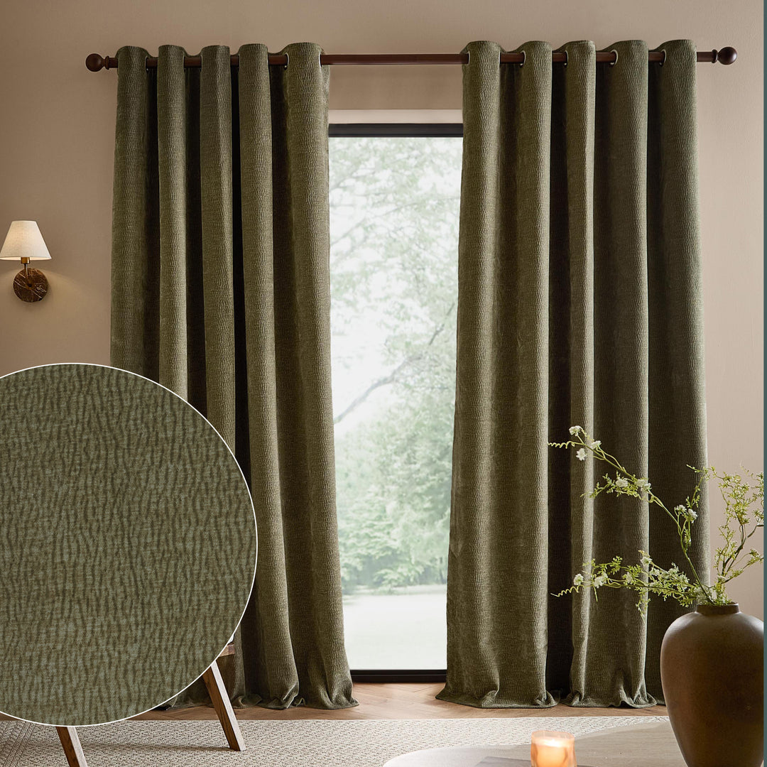 Heath Washed Velvet 117x137 Eyelet Curtains Eucalyptus