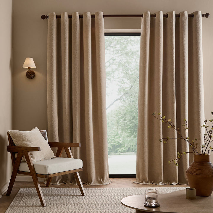 Heath Washed Velvet 117x137 Eyelet Curtains Linen - image 4
