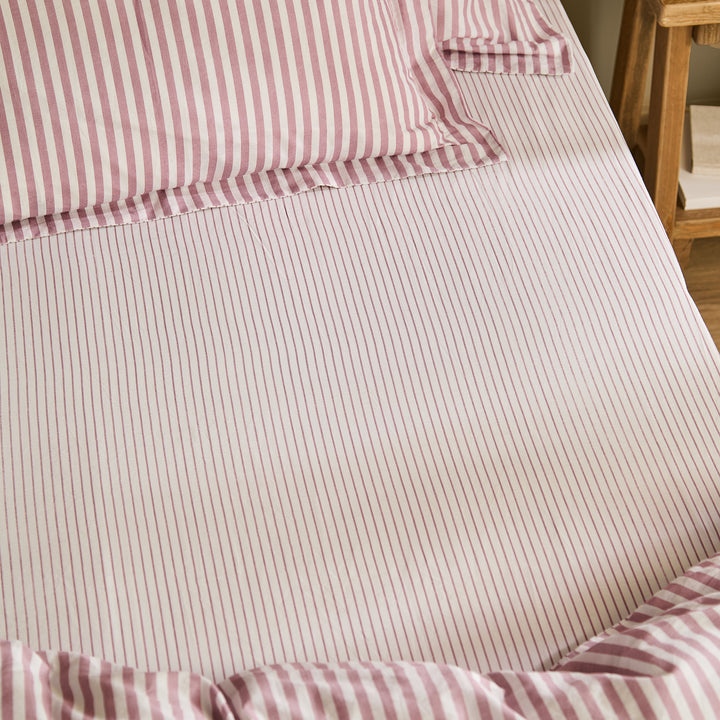 Hebden/Barton Double Narrow Stripe Fitted Sheet Rosewood