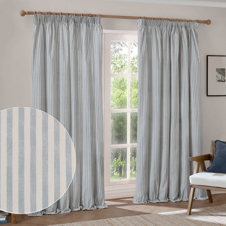 Hebden 168x229 Pencil Pleat Curtains Mineral Blue
