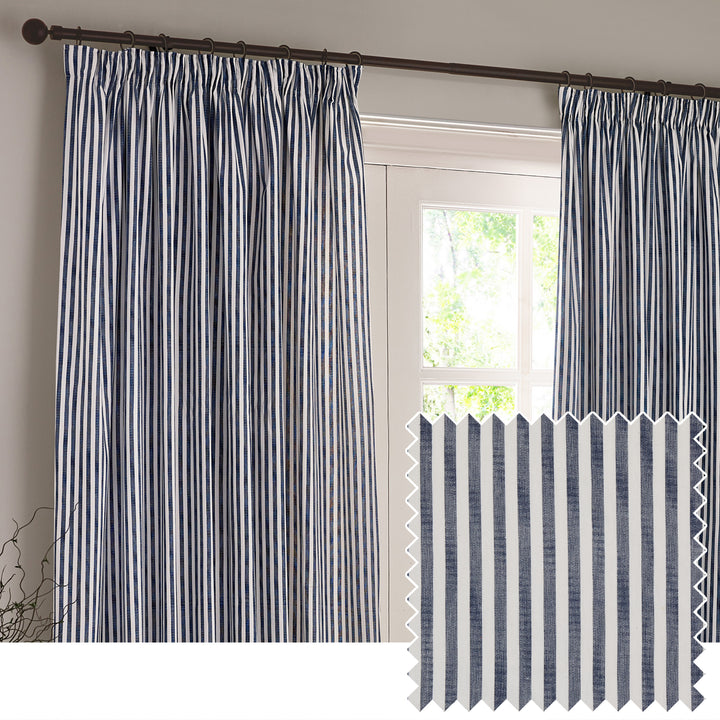 HEBDEN 229X183 PENCIL PLEAT CURTAINS NAVY