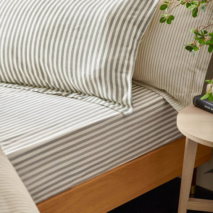 Striped Fitted Bed Sheet 100% Cotton_Grey
