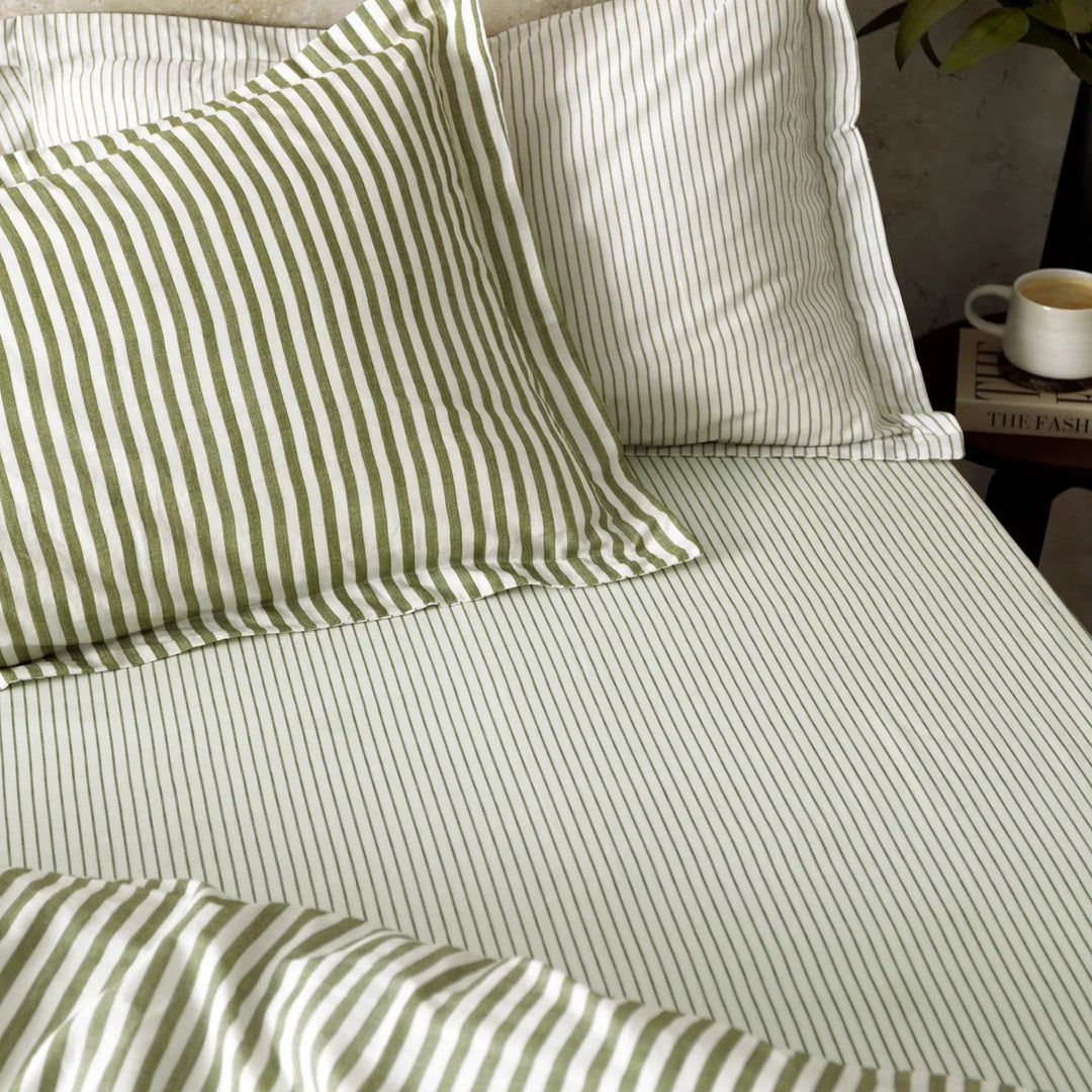 Narrow Striped Fitted Bed Sheet 100% Cotton_Olive