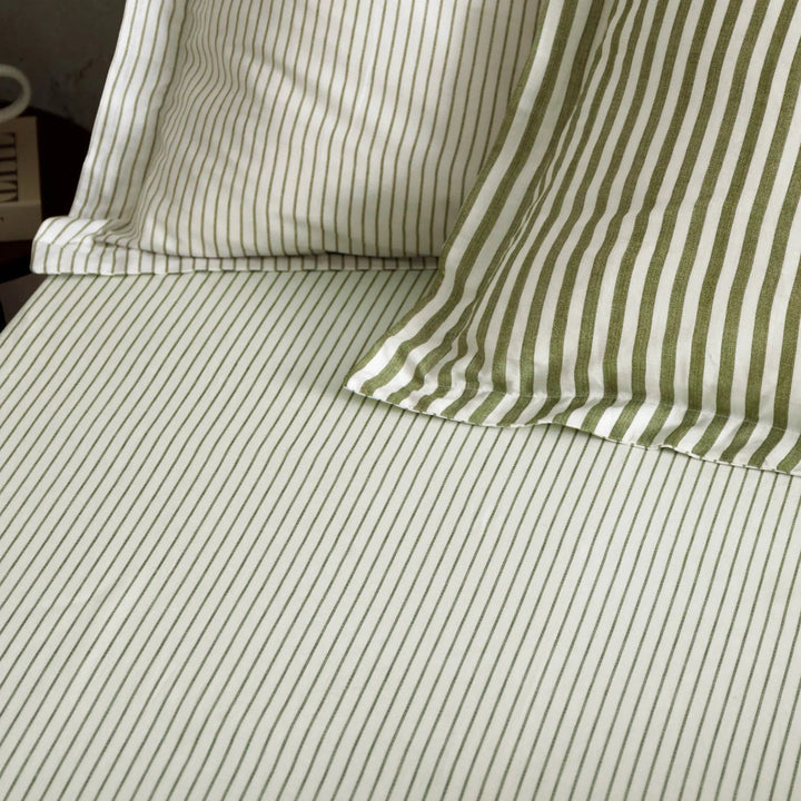 Narrow Striped Fitted Bed Sheet 100% Cotton_Olive