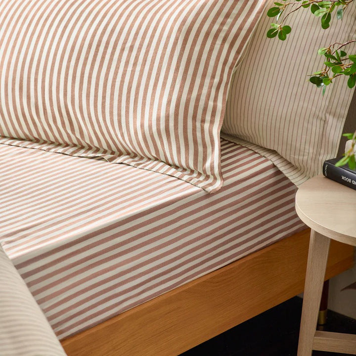 Striped Fitted Bed Sheet 100% Cotton_Pecan