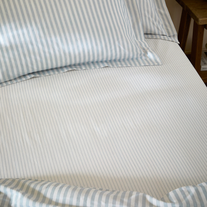 Hebden Narrow Stripe King Fitted Sheet Mineral Blue