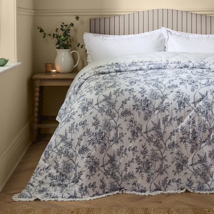 Hermione 240x260 Bedspread Ivory Blue