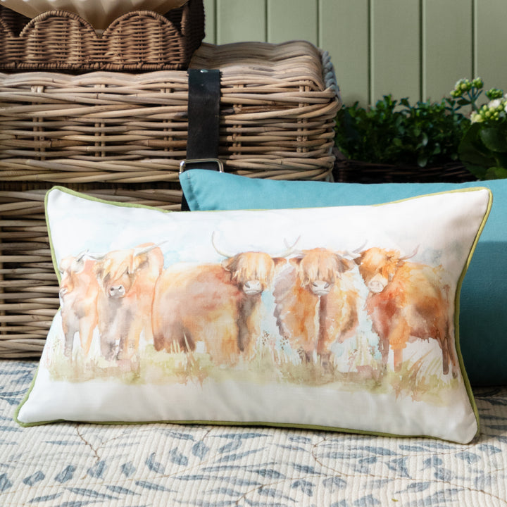 HIGHLAND CATTLE 30X50 OUTDOOR CUSHION CASE ORANGE