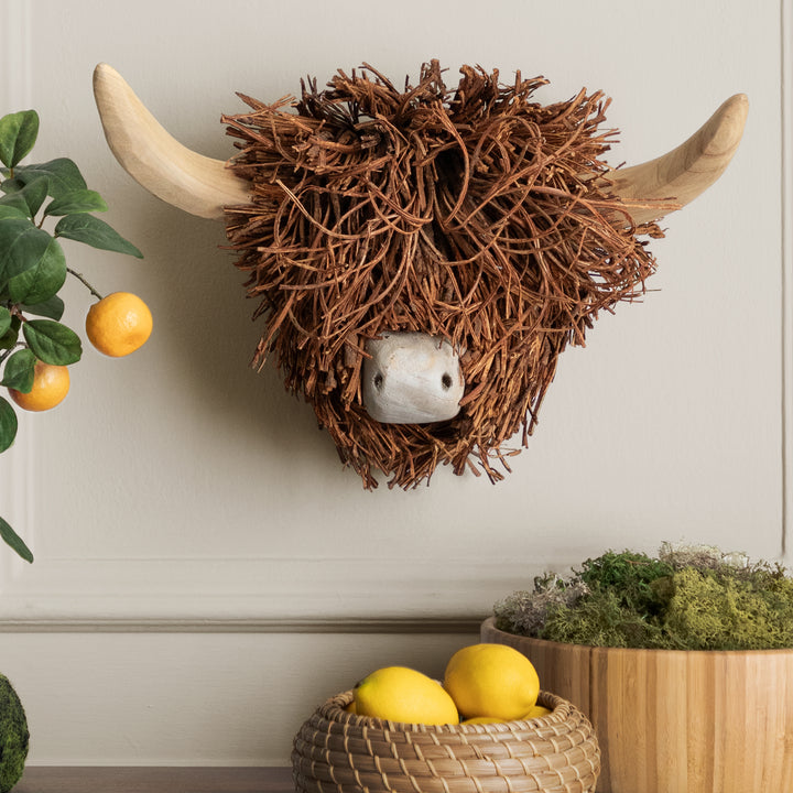 WALL MOUNT HIGHLAND COW WOODEN SCULPTURE