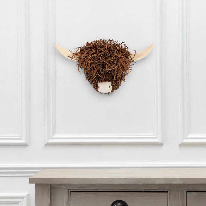 WALL MOUNT HIGHLAND COW WOODEN SCULPTURE