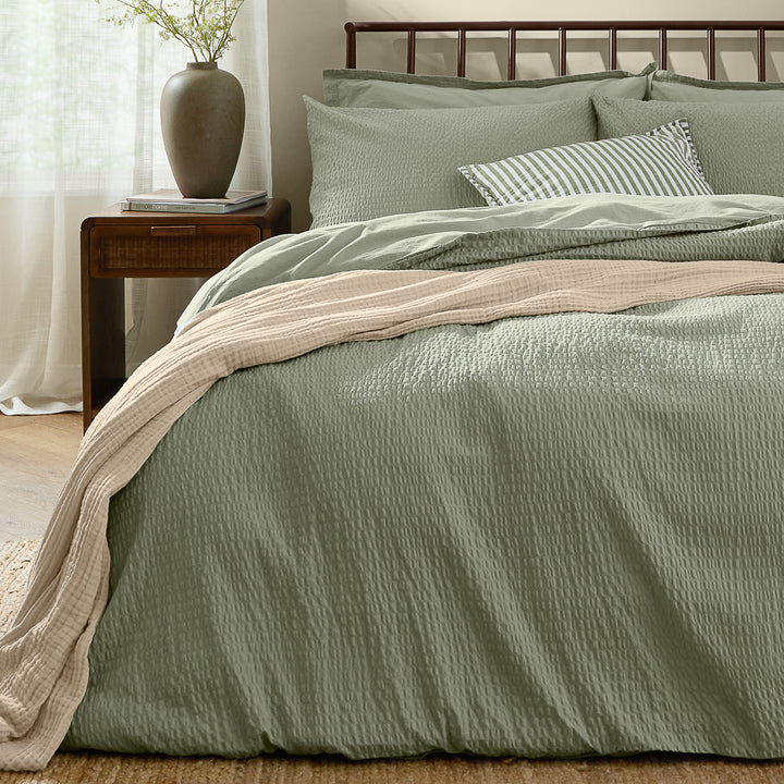 Hebden Relaxed Seersucker Double Duvet Set Bay Green - image 3