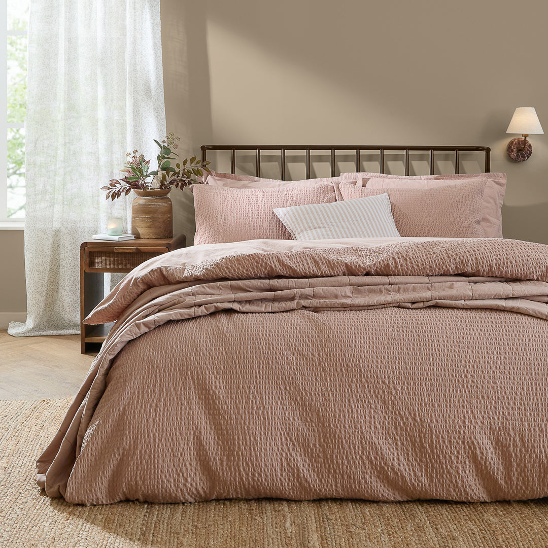 Hebden Relaxed Seersucker Double Duvet Set Cotta