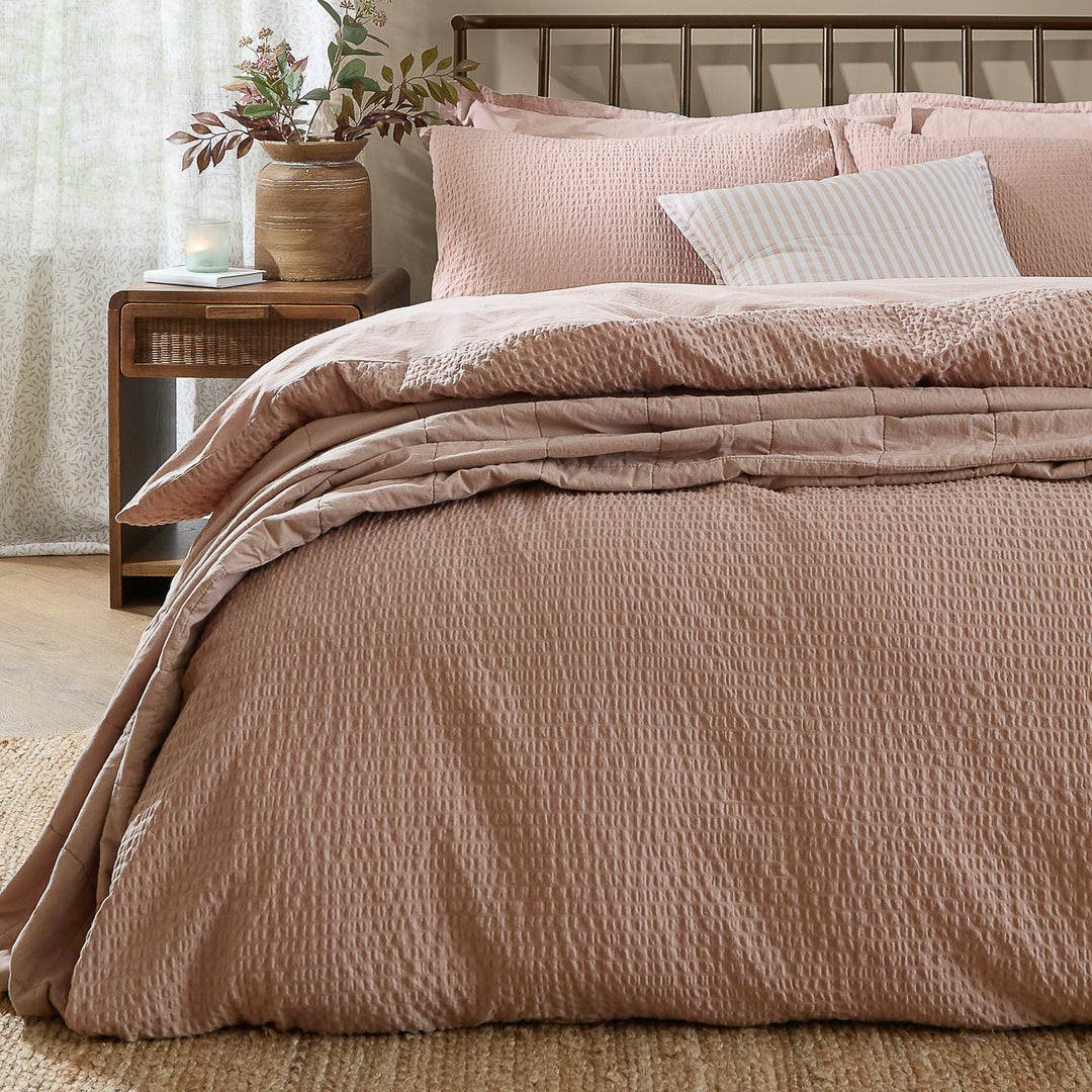 Hebden Relaxed Seersucker Double Duvet Set Cotta - image 3