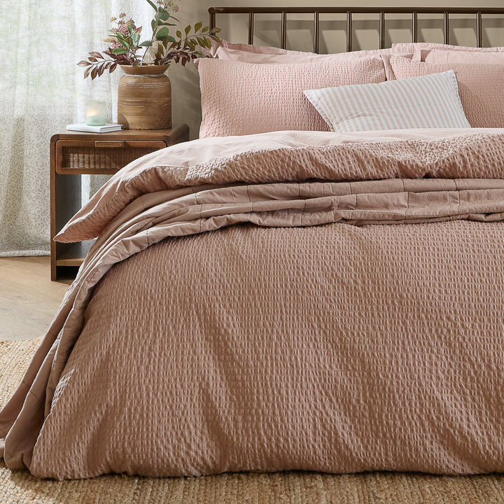 Hebden Relaxed Seersucker Double Duvet Set Cotta - image 3