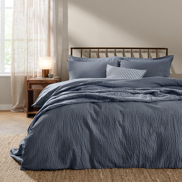 Hebden Relaxed Seersucker King Duvet Set Denim Blue