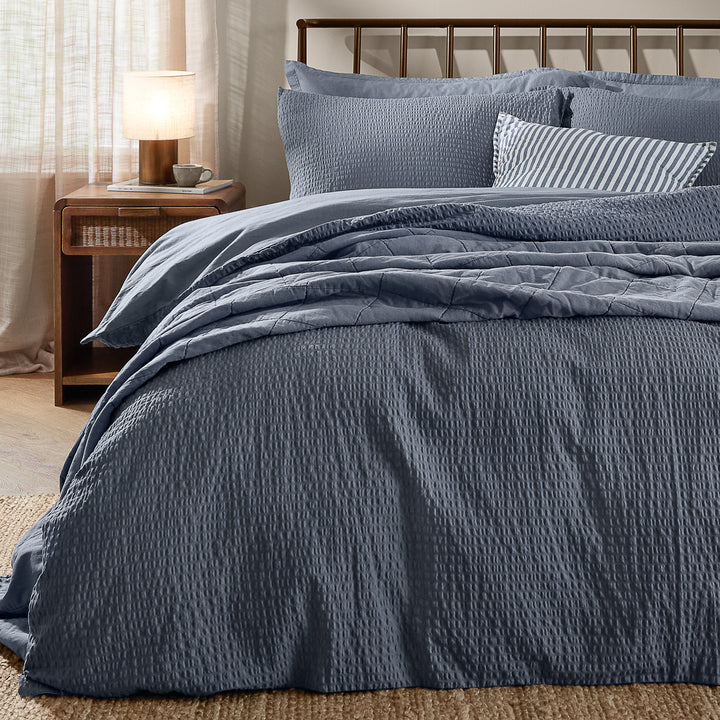 Hebden Relaxed Seersucker Super King Duvet Set Denim Blue - image 3