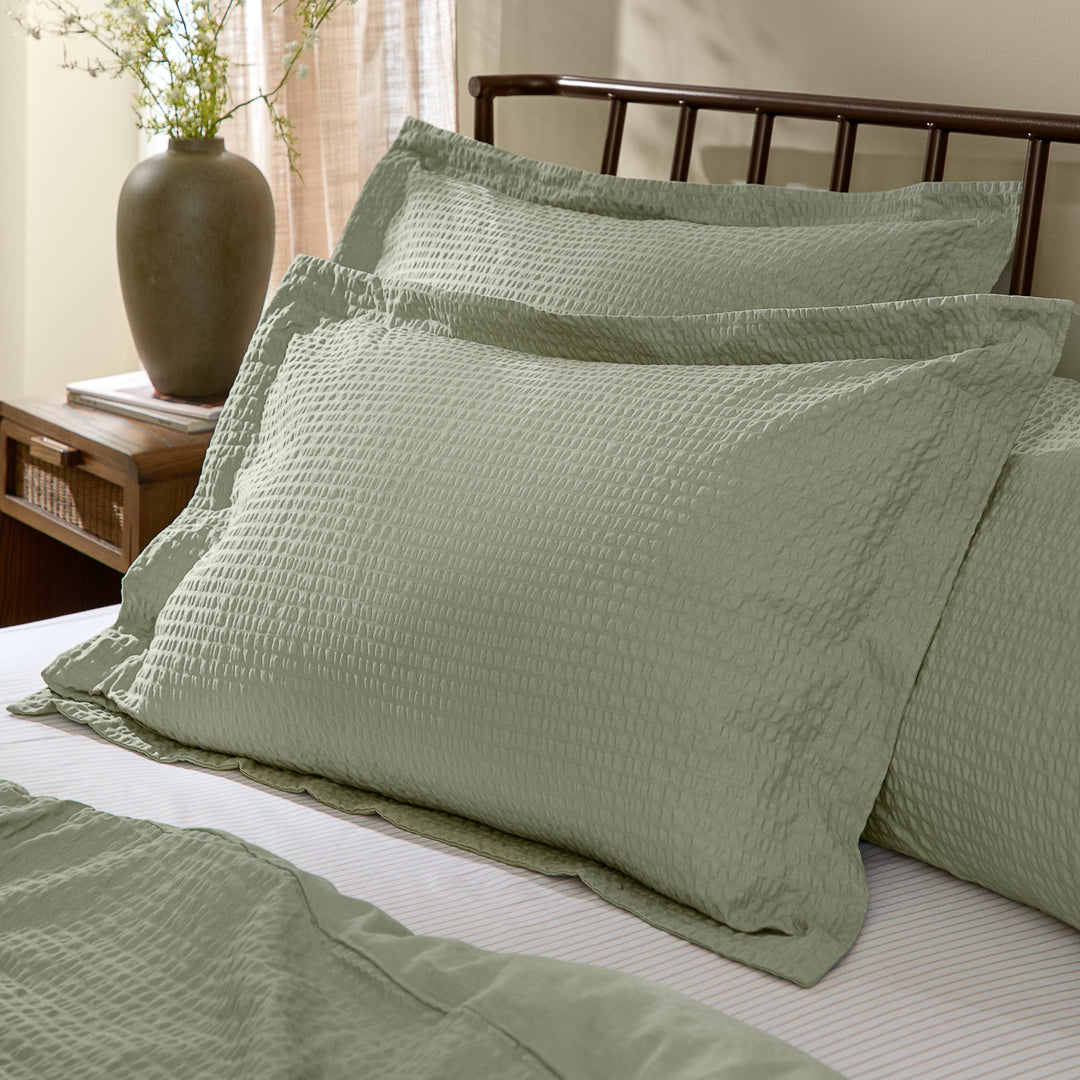 Hebden Relaxed Seersucker Pillowcase Pairs Bay Green