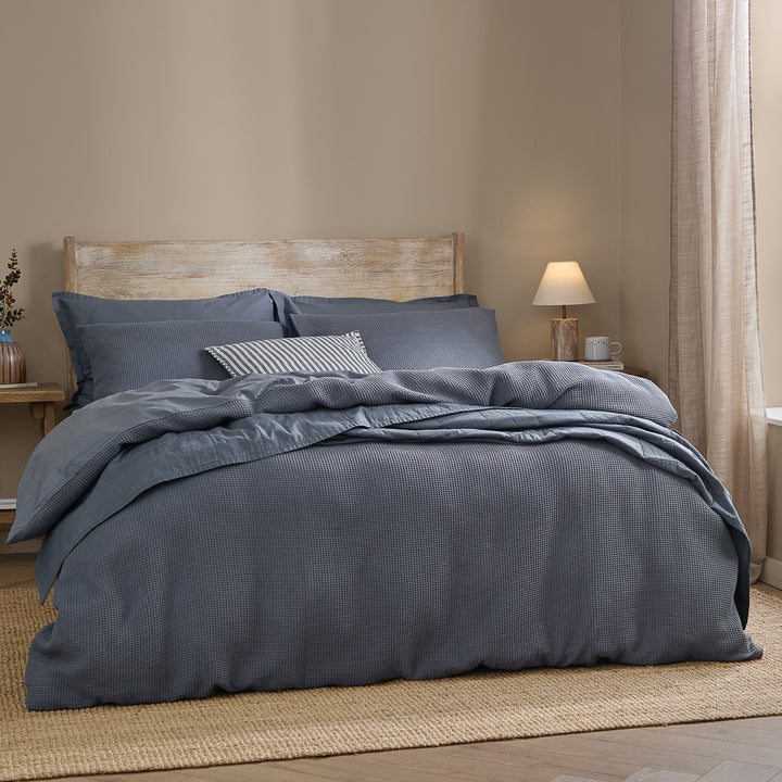 Hebden Relaxed Waffle Single Duvet Set Denim Blue