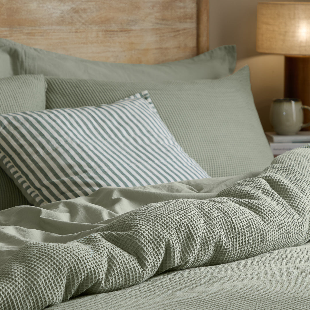 Hebden Relaxed Waffle Double Duvet Set Bay Green - image 2