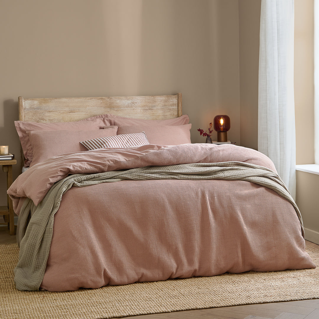 Hebden Relaxed Waffle Double Duvet Set Cotta