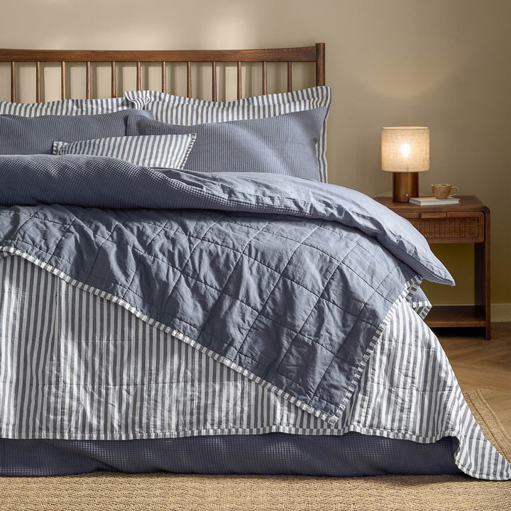 Hebden Stripe 150x200 Bedspread Navy / Denim Blue