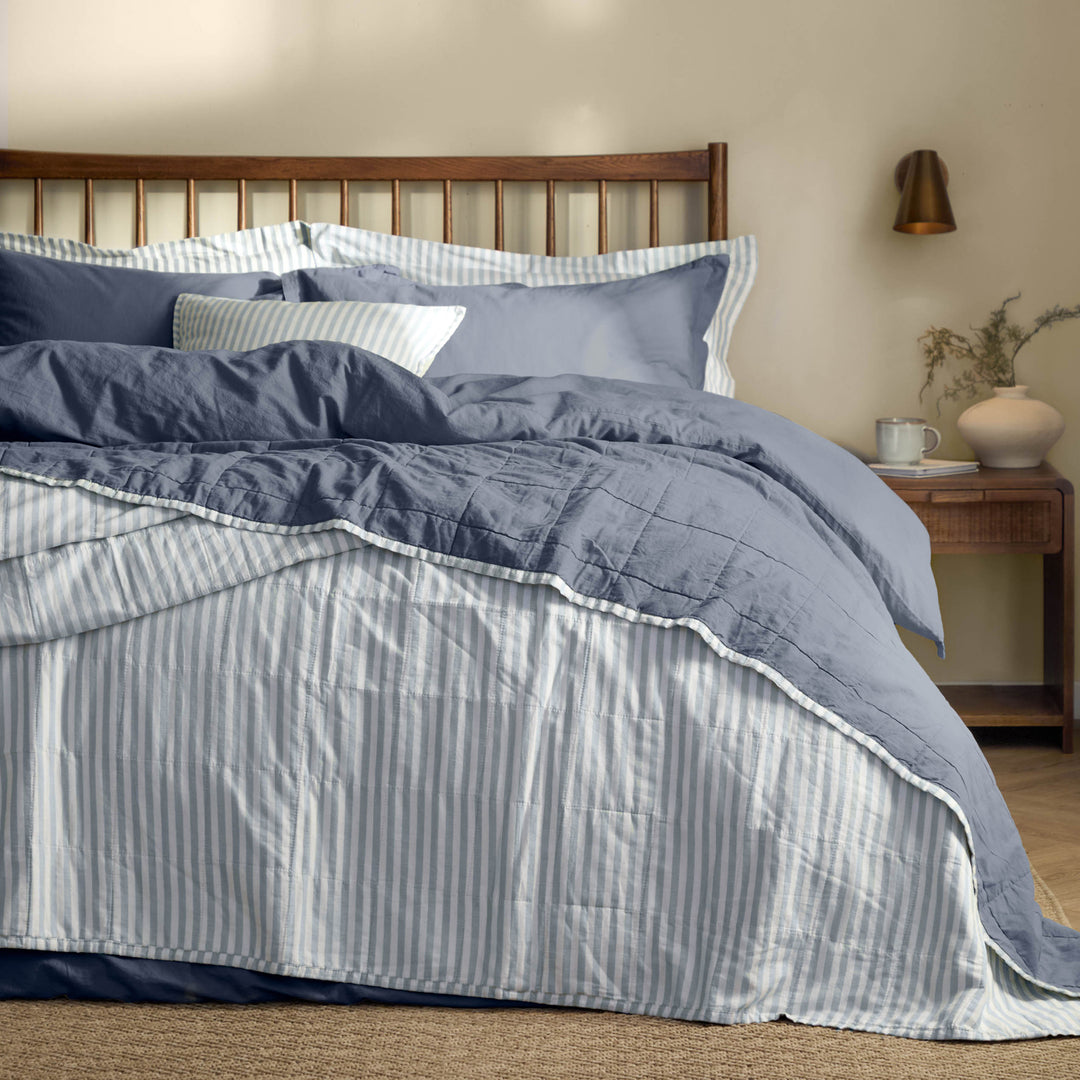 Hebden Stripe 265x265 Bedspread Mineral / Denim Blue