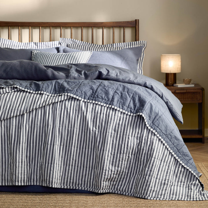 Hebden Stripe 265x265 Bedspread Navy / Denim Blue