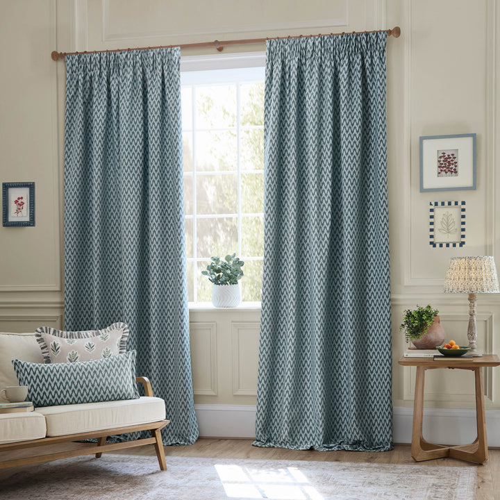 HUTTON 117X137 PENCIL PLEAT CURTAINS BLUE