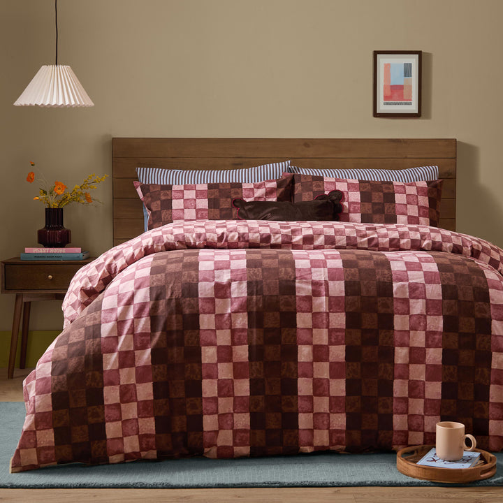 Huxley Single Duvet Set Chocolate & Blush