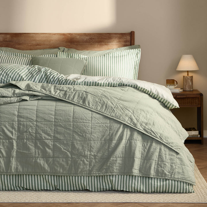 Hebden Washed Cotton 150x200 Bedspread Bay Green
