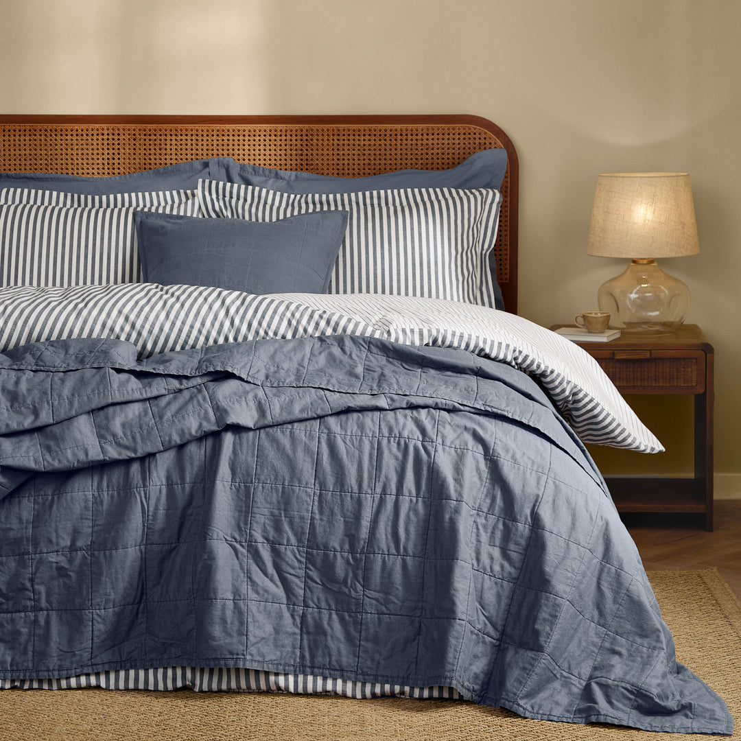 Hebden Washed Cotton 265x265 Bedspread Denim Blue