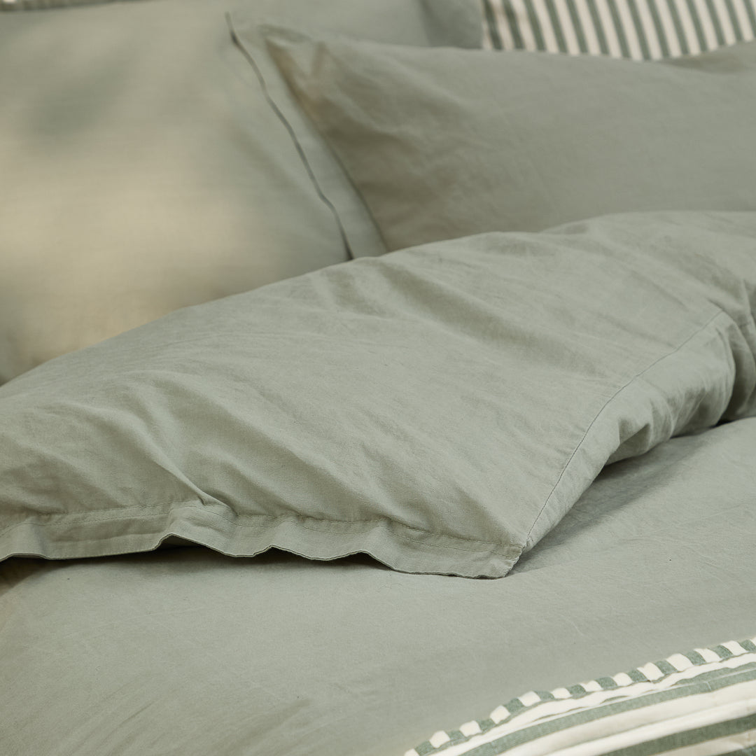 Hebden Washed Cotton Double Duvet Set Bay Green - image 4