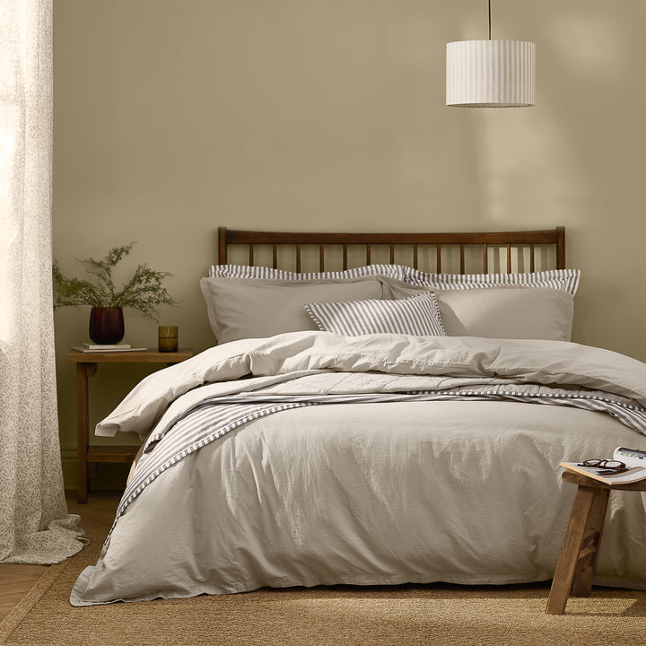 Hebden Washed Cotton Double Duvet Set Stone