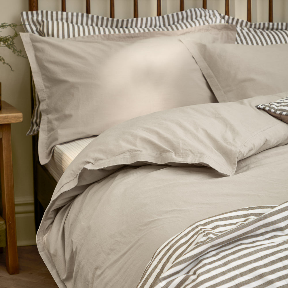 Hebden Washed Cotton Double Duvet Set Stone - image 2