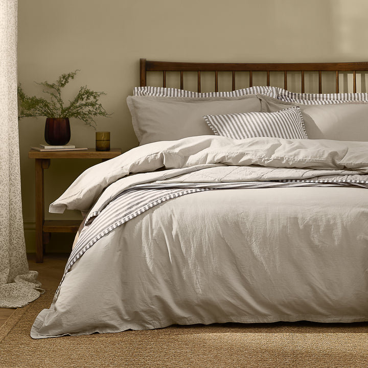 Hebden Washed Cotton Double Duvet Set Stone - image 3