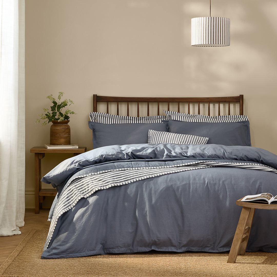 Hebden Washed Cotton King Duvet Set Denim Blue