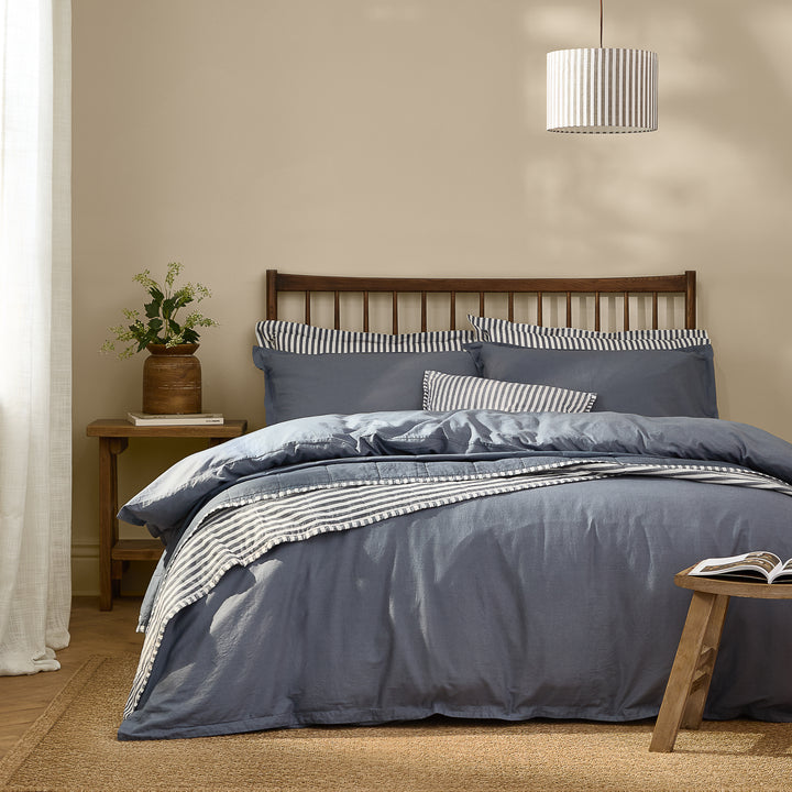 Hebden Washed Cotton King Duvet Set Denim Blue