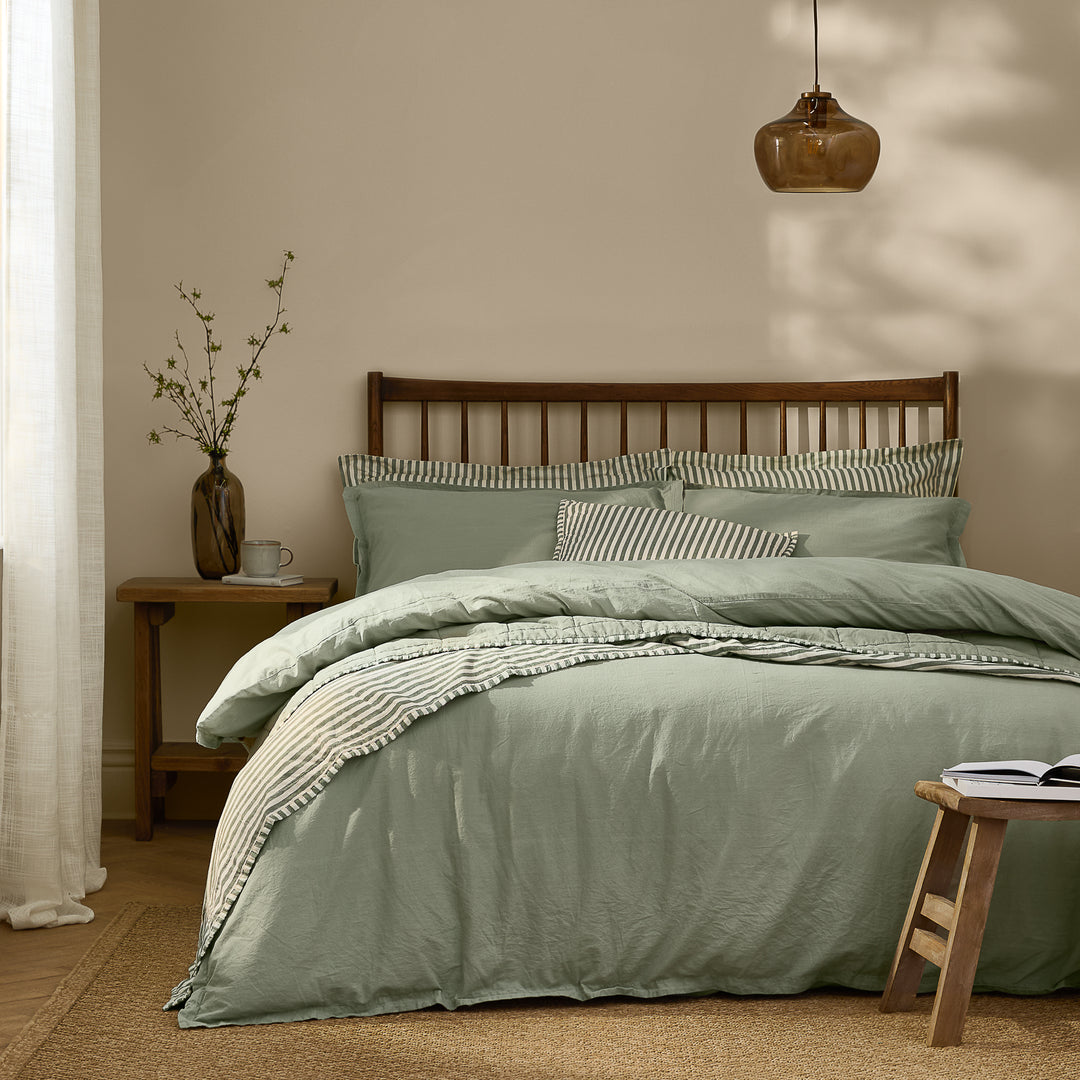Hebden Washed Cotton Super King Duvet Set Bay Green