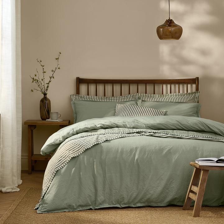 Hebden Washed Cotton Super King Duvet Set Bay Green