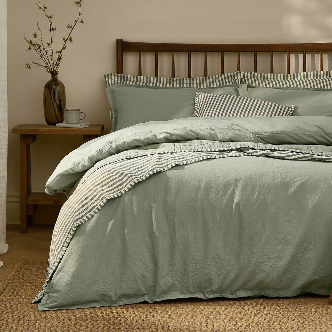 Hebden Washed Cotton Super King Duvet Set Bay Green - image 3
