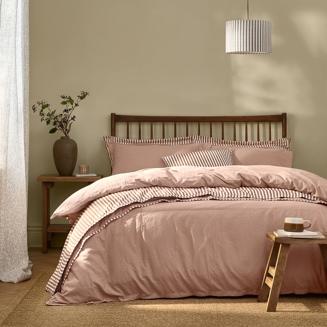 Hebden Washed Cotton Super King Duvet Set Cotta