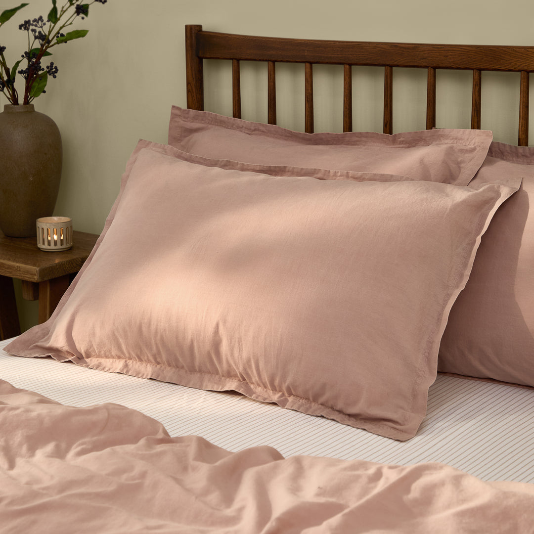 Hebden Washed Cotton Pillowcase Pairs Cotta