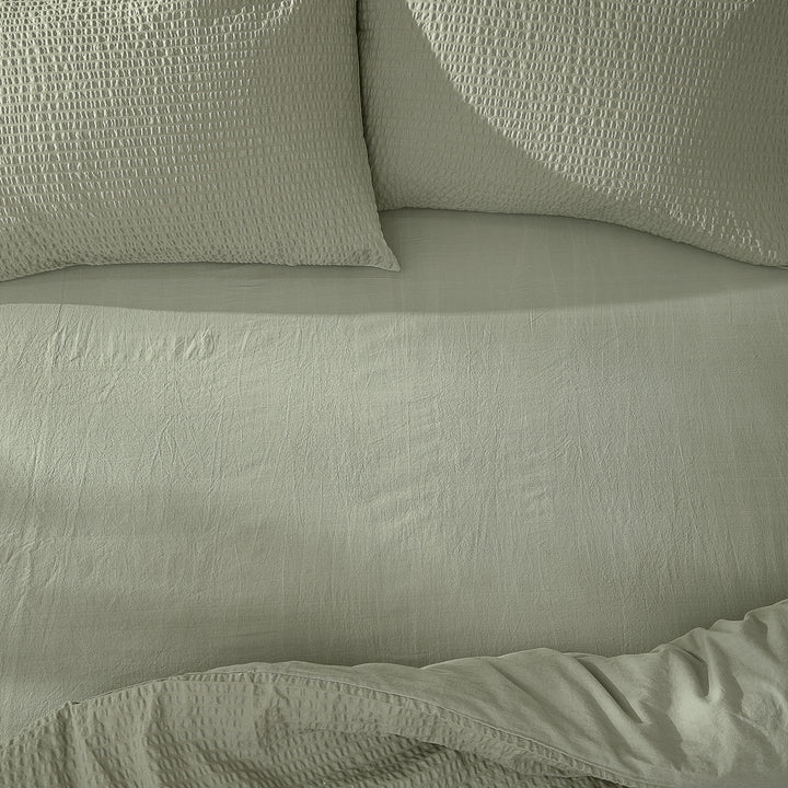 Hebden Washed Cotton Single Fitted Sheet Bay Green