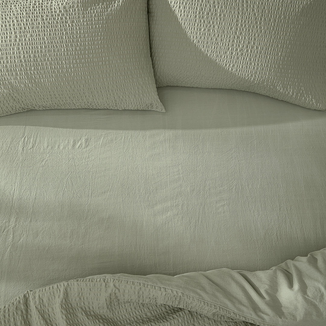 Hebden Washed Cotton Double Fitted Sheet Bay Green