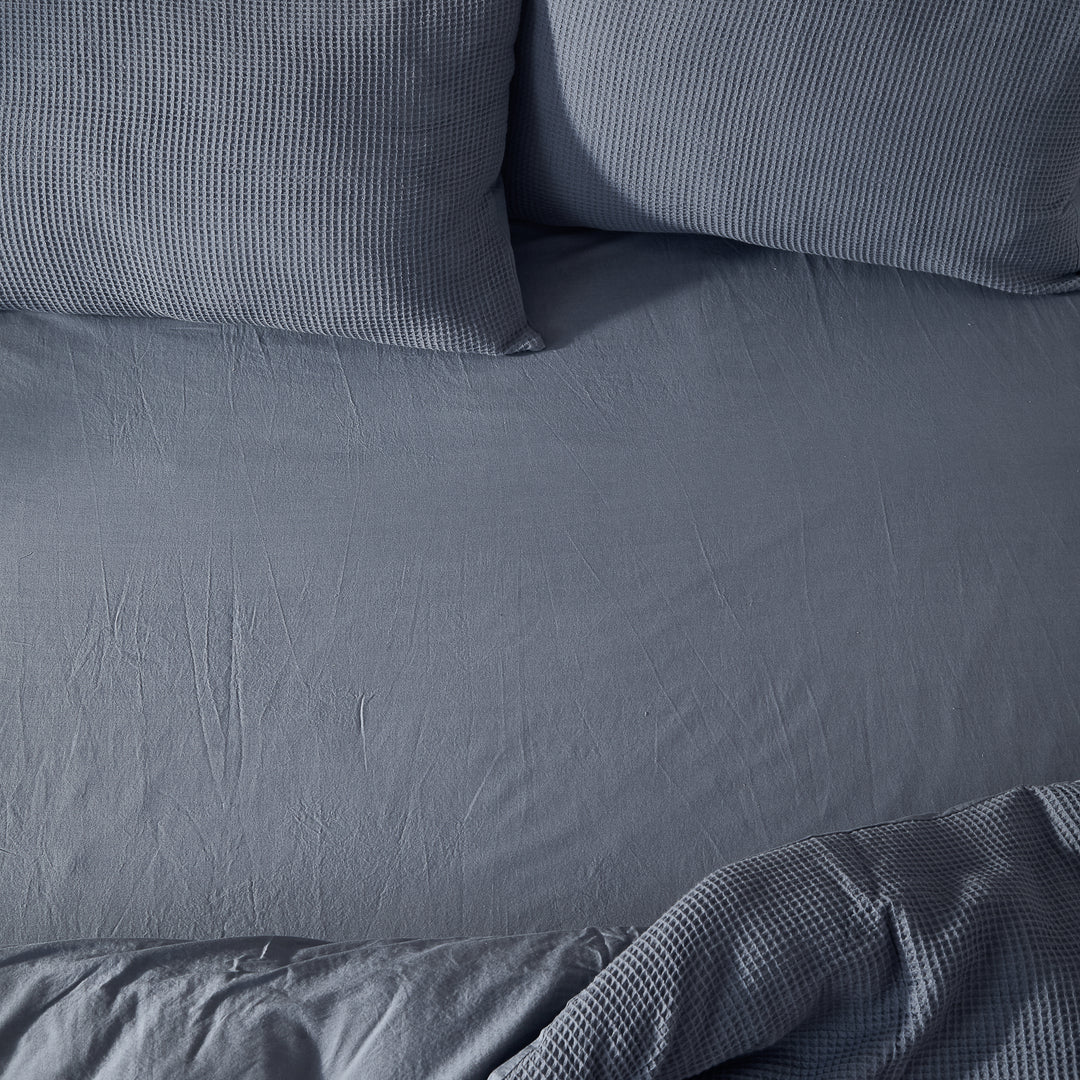 Hebden Washed Cotton King Fitted Sheet Denim Blue